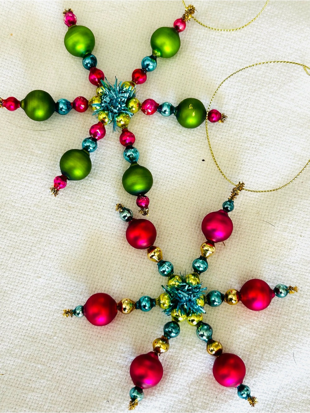 Vintage repurposed mercury, glass bead flowers holiday Christmas ornaments